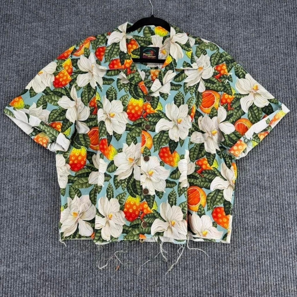 Vintage Paradise Hanger Hawaiian Crop Shirt Tropical Floral Fruit Boxy XXL